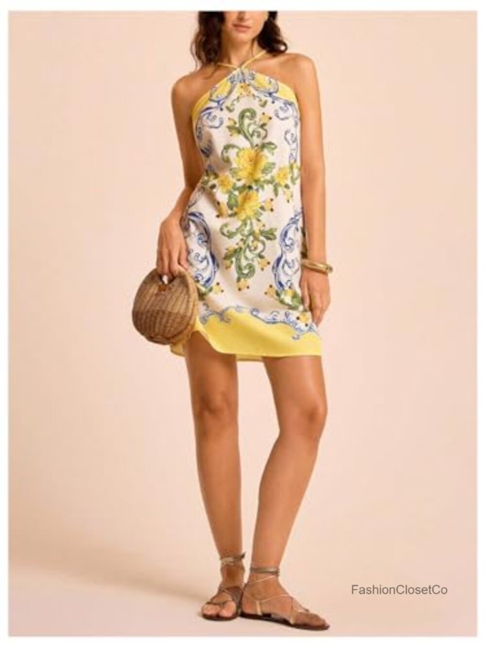 Backless Halter Mini Dress Tropical Summer Vacation Beach Boho - Picture 6 of 6